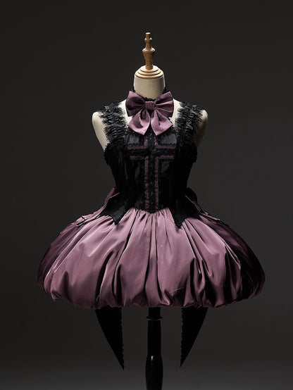 Black and Purple Bat Wings Back Bubble Skirt