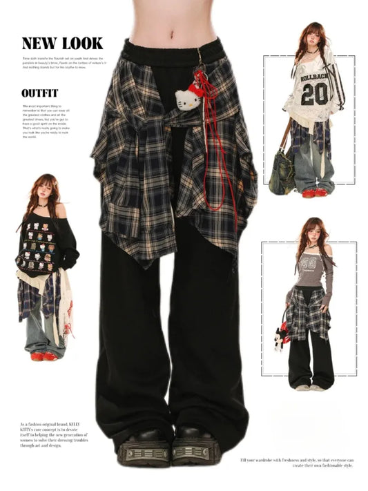 Black Plaid Pants Accessory Cut Wide-leg with