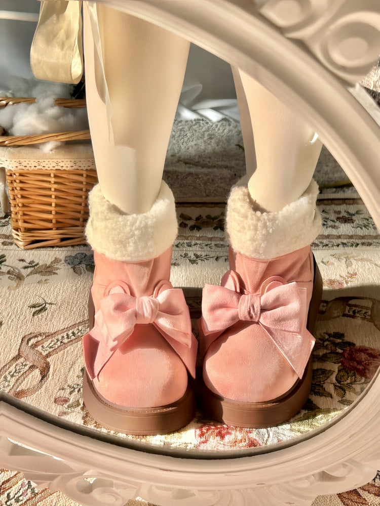 Pink Bunny Ear Design Bowknot Platform Winter Ugg Boots