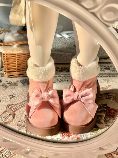 Pink Bunny Ear Design Bowknot Platform Winter Ugg Boots