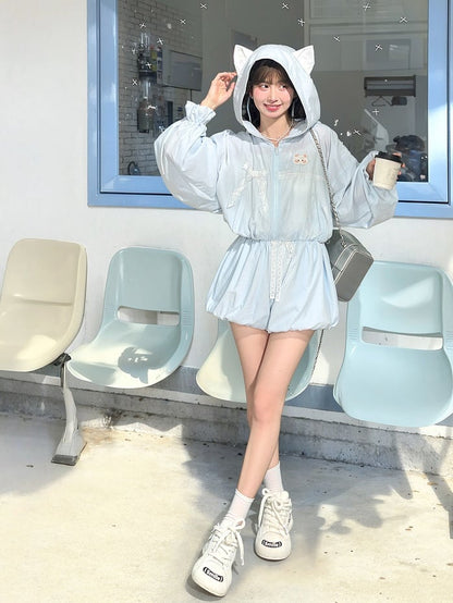 Blue Bubble Yume Kawaii Lace Shorts Drawstring