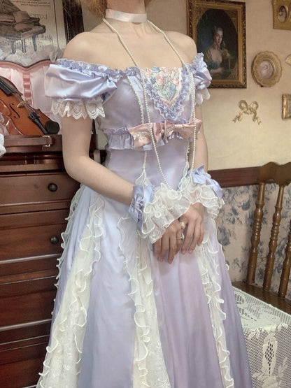 Blue Slim Fit Waist Floral Square Neckline Elegant Lolita Empire Dress