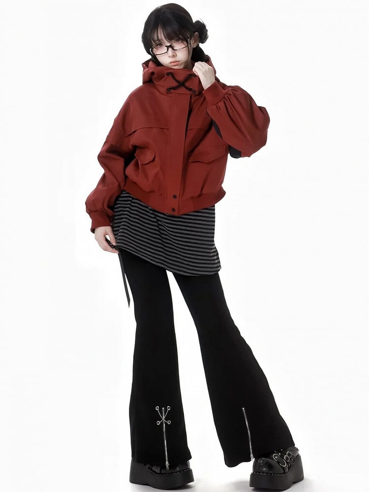 Black Criss-cross Chain Zip Cuffs Fishtail Pants