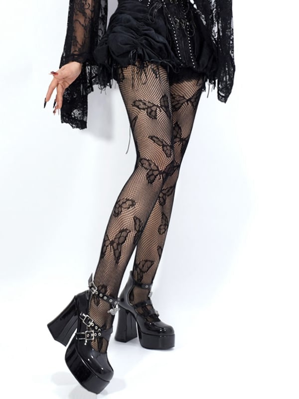 Fishnet Butterfly Tights Black Pattern Dark Punk