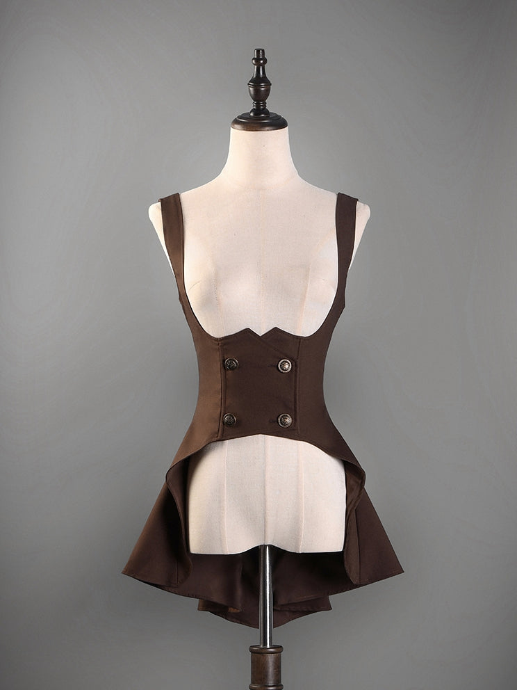 Gilet gothique marron Steampunk Lolita sous la poitrine