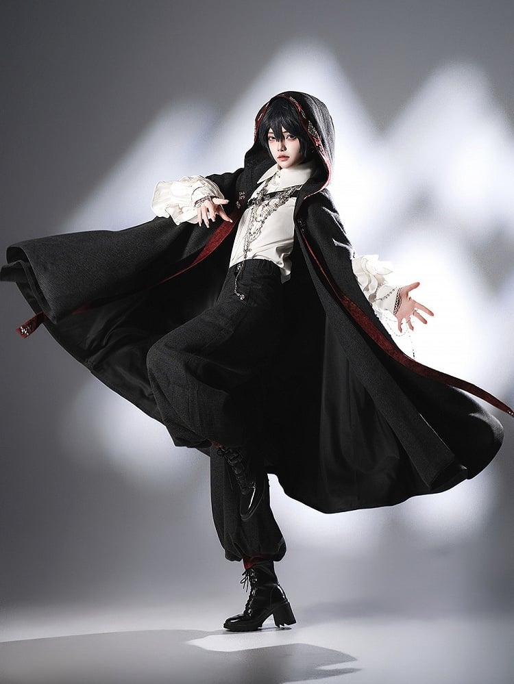 Ouji Lolita Red Strappy Black Buckle Strap Closure Cloak