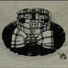 Mini Charm Scoop Pattern Crown Plaid Decorated BlackWhite Hat Bowknot And Fork
