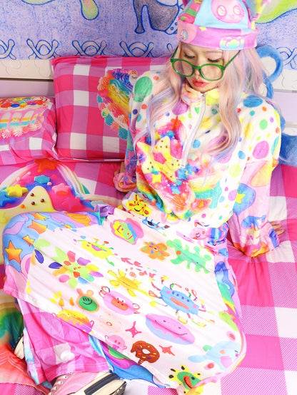Cartoon Print Colorful A-Line Elastic Waist Skirt Y2K