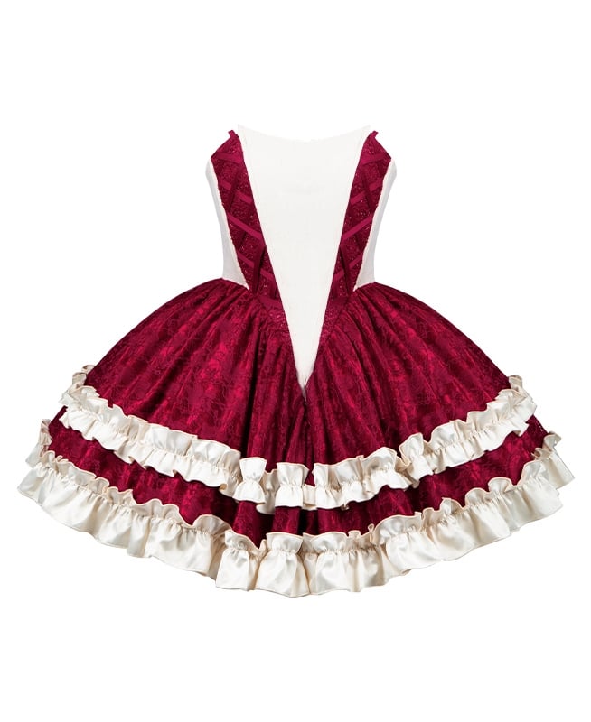 Red and Off White Boned Basque Waist Lolita Strapless Dress