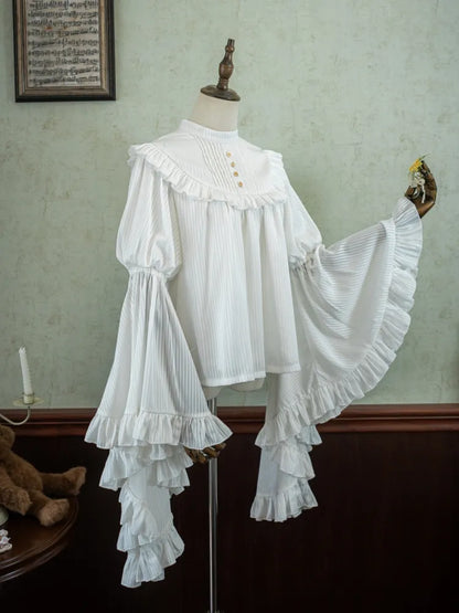 Blouse White Flounce Gothic Sleeves Bell Trim