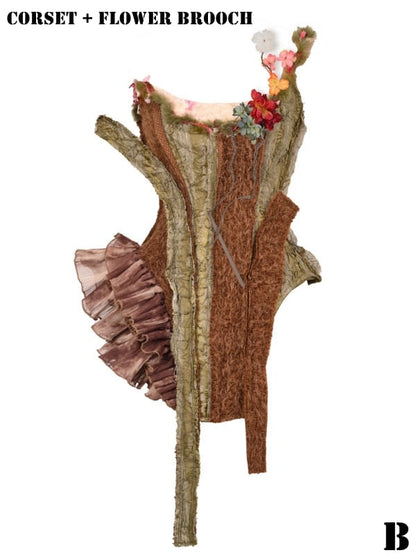 and Branch Corset Brown Forest Green Goth Fairy Asymmetrical Design