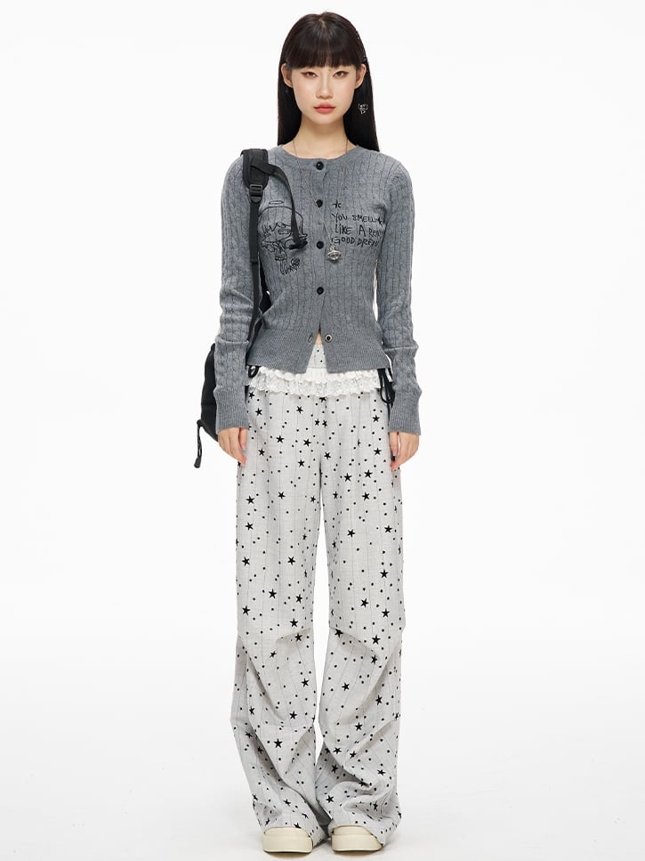 Grey Manga Girl Slim-fit Cardigan