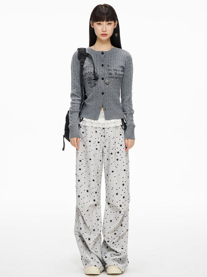 Grey Manga Girl Slim-fit Cardigan