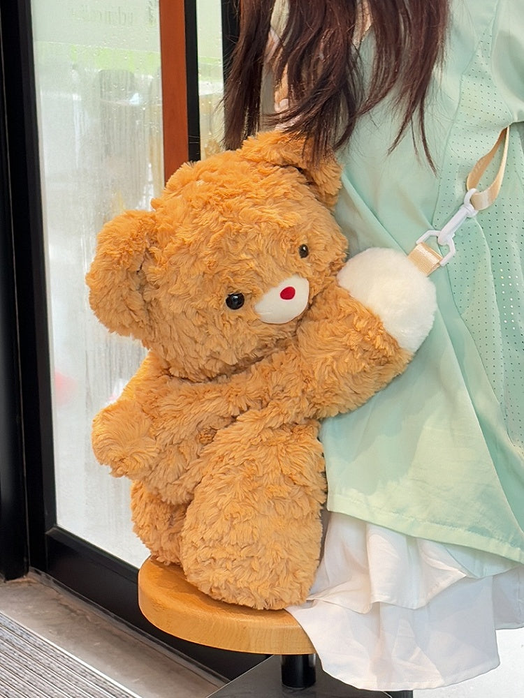 Dark Yellow Bear Plush Backpack Crossbody Bag Small/Middle/Large Size