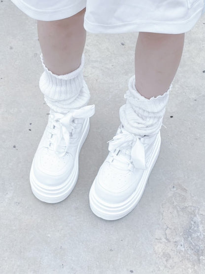 Schnür-Sneakers Kei Plateau Weiß mit Verschluss Jirai PU Design