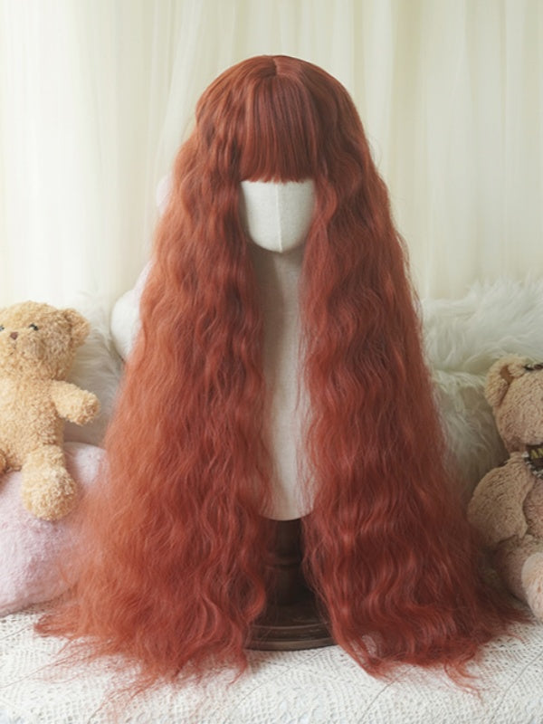 Caramel/Blonde/Orange/Light Blonde Hip Length Curly Wig With Full Bangs