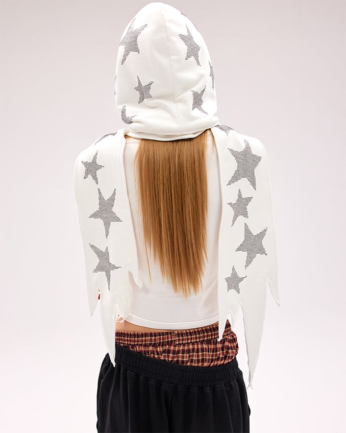 Black/White Star Rhinestones Hat and Scarf All-in-one