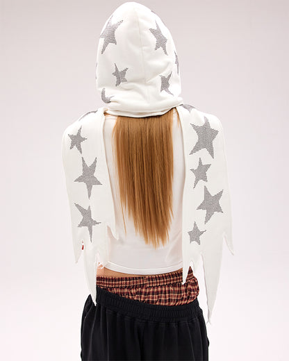 Black/White Star Rhinestones Hat and Scarf All-in-one