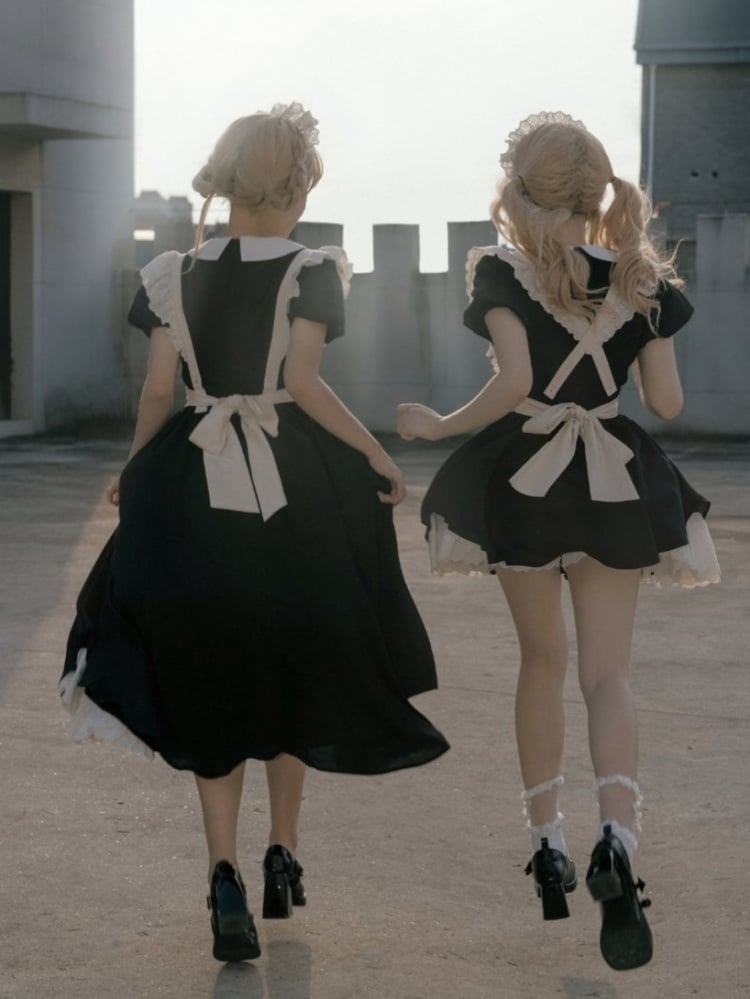 Black and Beige Maid Lolita Apron Dress