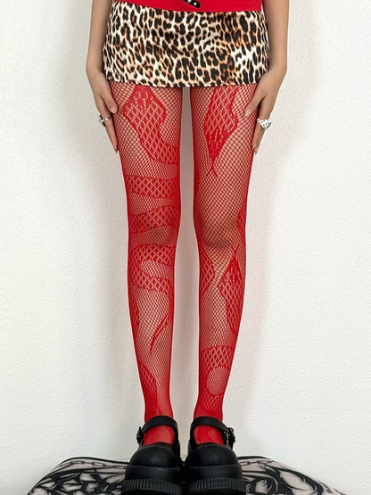 Tights Black/Red/White Snake Pattern Y2K