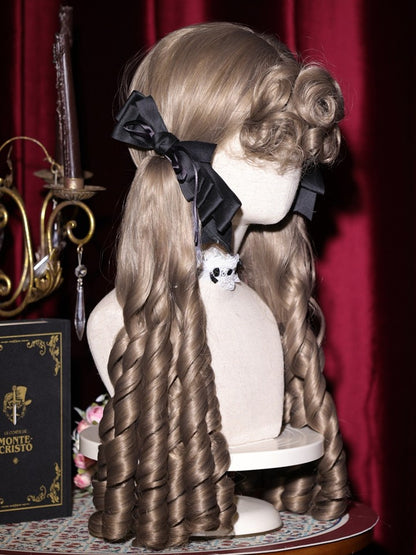 Wig Brown/Brown/Black Clips Short Claw With Double Roman + Ponytail Light Curly Bangs 50CM