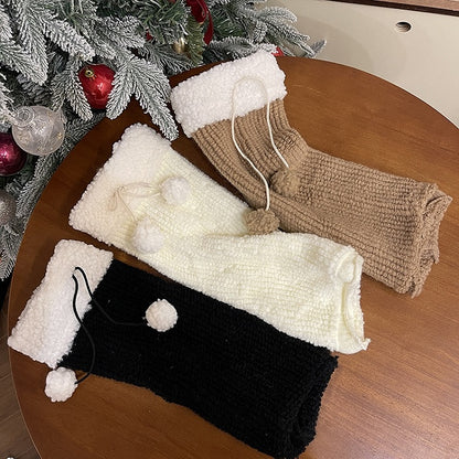 Khaki&Brown Sweet Leg Warmers With Pompons