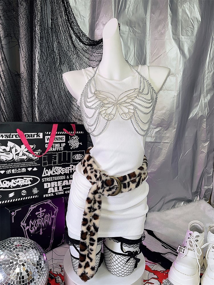Ceinture à boucle en peluche léopard marron Gyaru