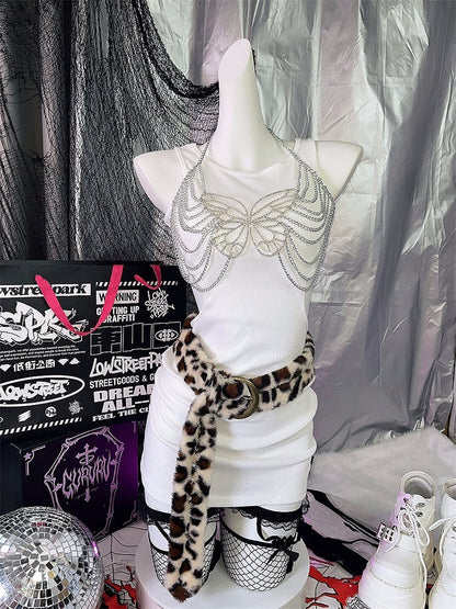 Ceinture à boucle en peluche léopard marron Gyaru