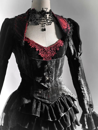 Halloween Gothic Black Velvet Cropped Vampire Jacket