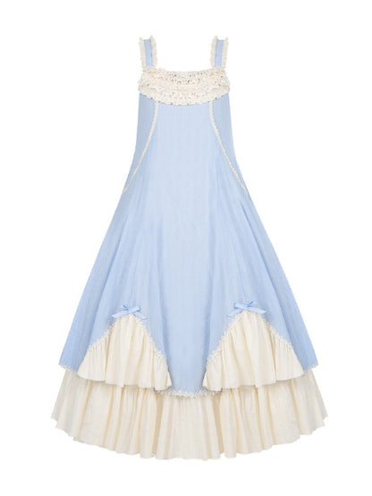 Lolita-Volantkleid und beige-blaue Baumwollrüschen am Saum, Längenbesatz, Stück eins