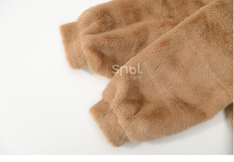 Cute Capybara Adorned Brown Plush Zip Hoodie