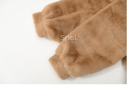 Cute Capybara Adorned Brown Plush Zip Hoodie