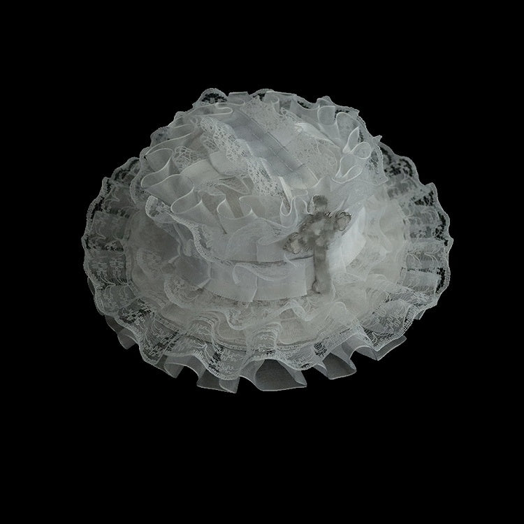 Cross White Lace Mini Hat Decorated Trim