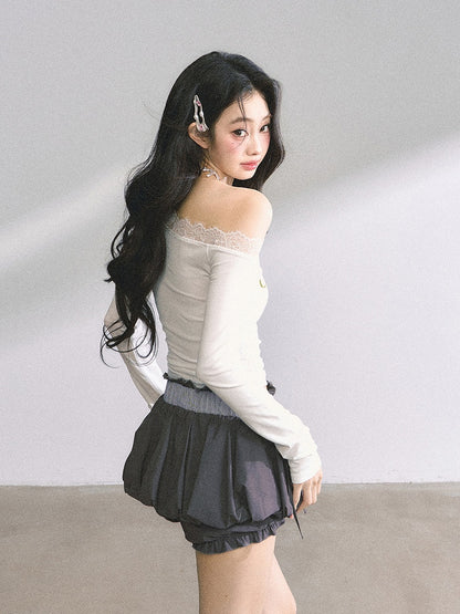 White Asymmetrical Neckline Strawberry Print Top