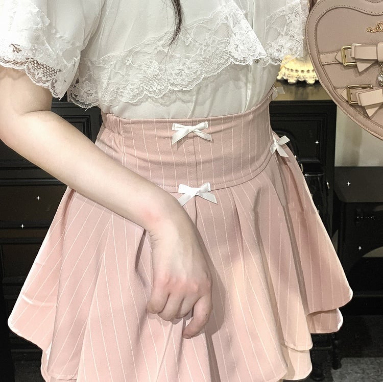 Bowknot Details Tiered Striped Skirt Jirai Kei Black/Pink/Blue