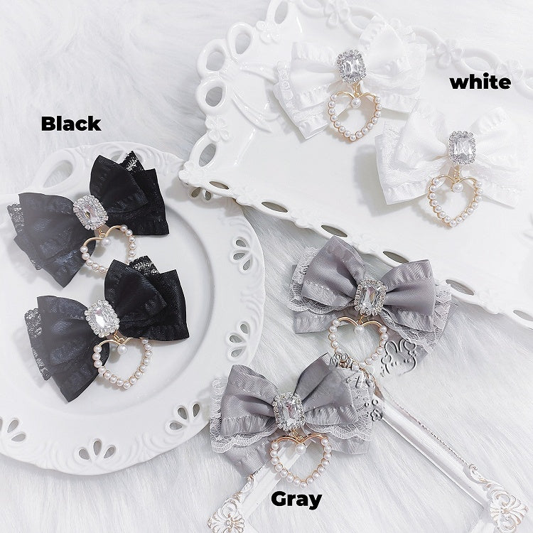 Lace Colors Heart Charm Rhinestone Accent 15 Kei Hairclips Jirai Bow
