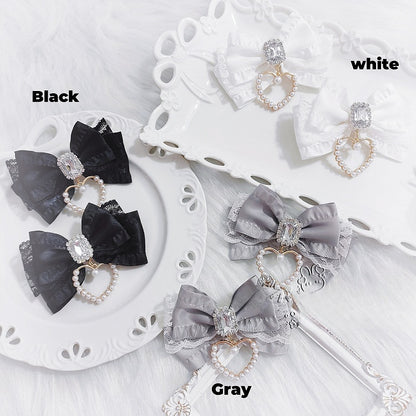 Lace Colors Heart Charm Rhinestone Accent 15 Kei Hairclips Jirai Bow