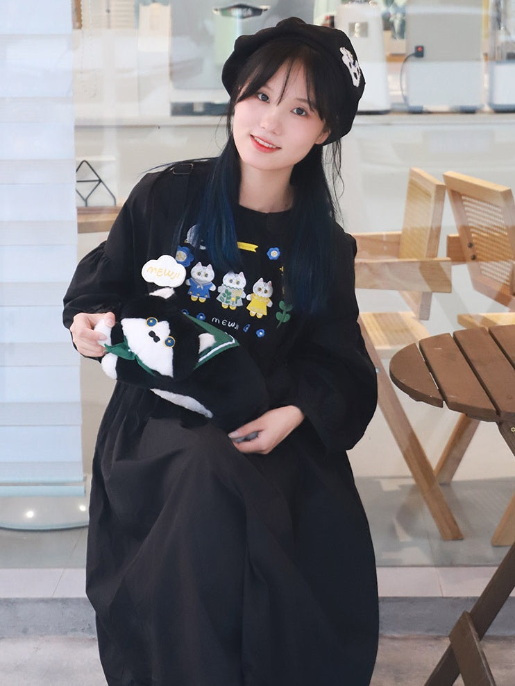 Black Cute Cat-shaped Plush Crossbody Bag
