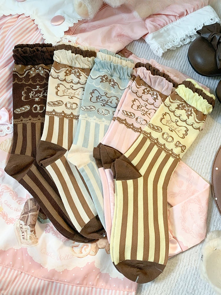 Dessert Print Striped Sweet Lolita Calf Socks