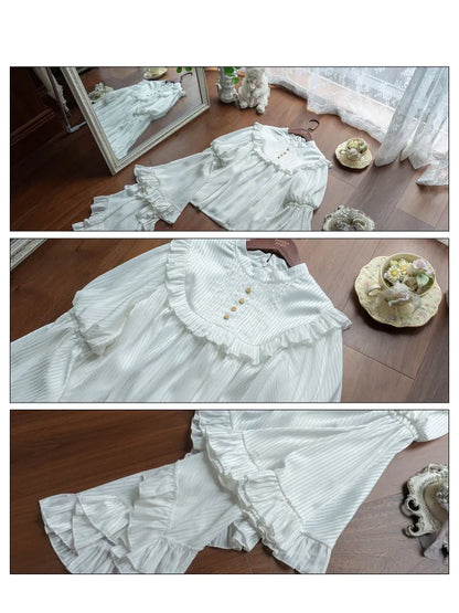Blouse White Flounce Gothic Sleeves Bell Trim