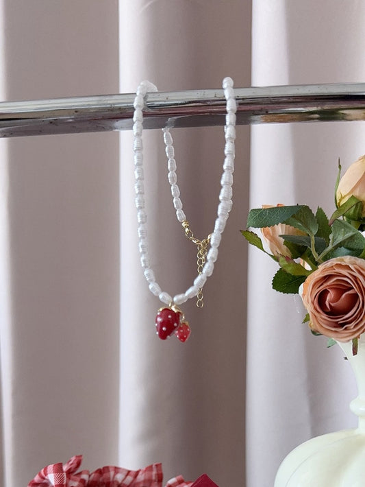Strawberry Pendant Beaded Necklace