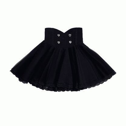Trim Skirt Buttons Lace Sweetheart with Jirai Kei Black High Waist