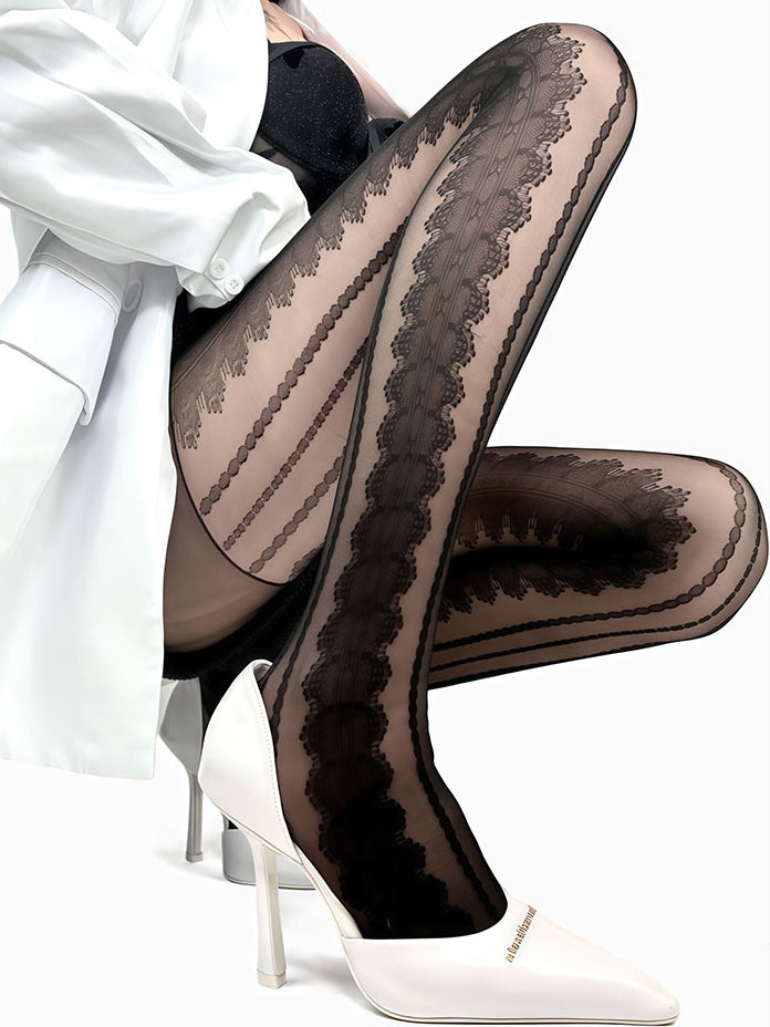 Tights White/Black/Brown/Gray Pattern Striped