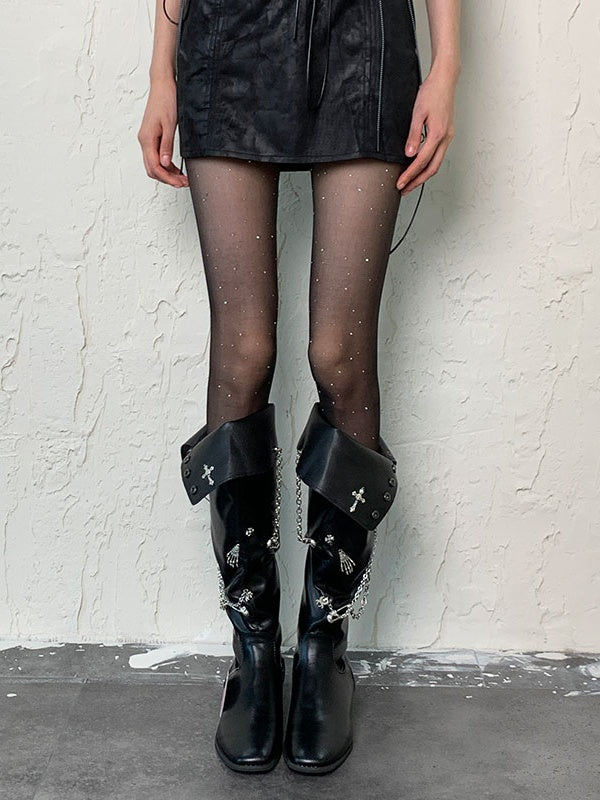 White White Y2K Rhinestone Sheer Tights