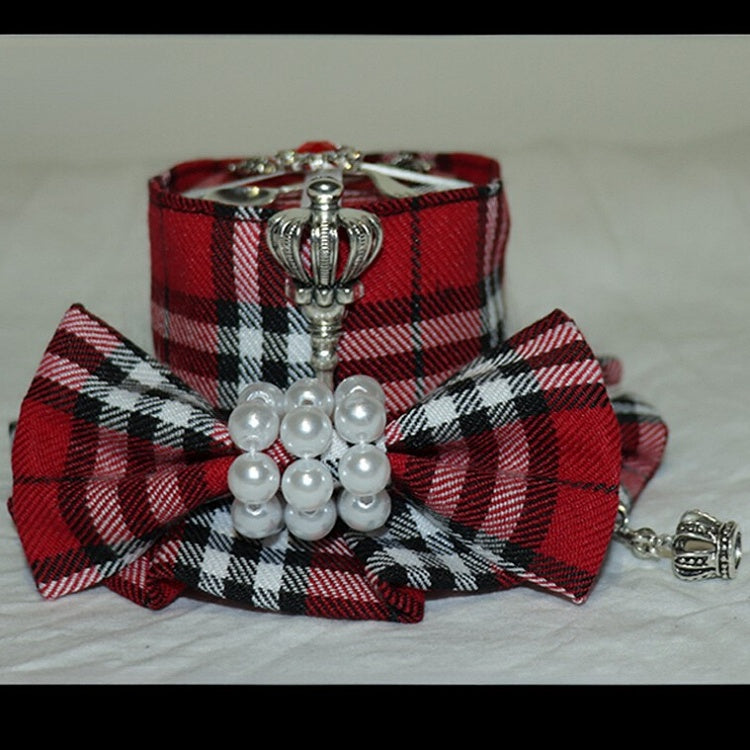 Bowknot Red Charm Mini Decorated Crown Pattern Plaid Hat Beaded