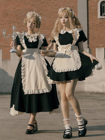 Black and Beige Maid Lolita Apron Dress