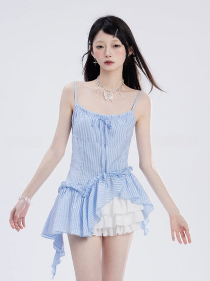 Beige Low Balletcore Waist Mini Tiered Skirt