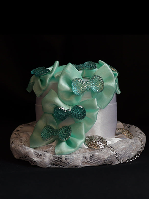 Decorated with Hat Bowknots Mini White Green