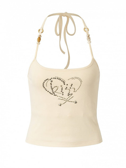 Neck Beige Halter Top