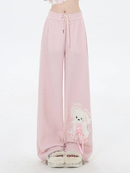 Pink Cute Puppy Straight-leg Cut Pants